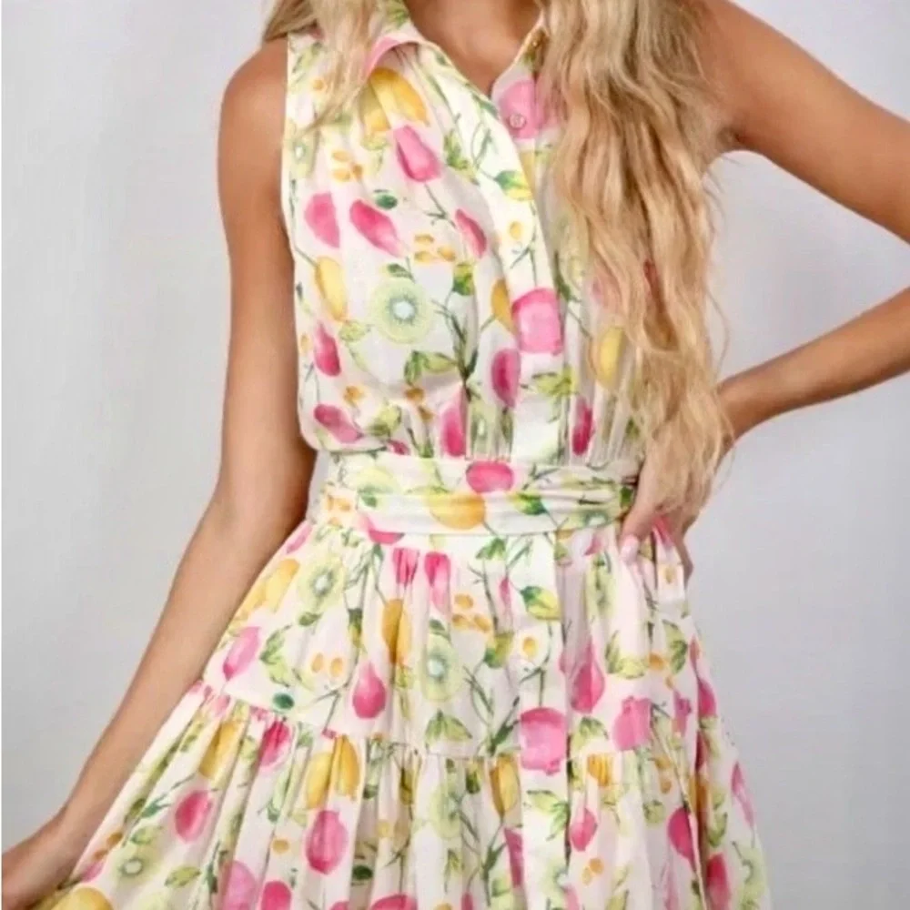 NWT-CYNTHIA ROWLEY LINEN BLEND FRUIT DRESS-sz 8 - Picture 3 of 11